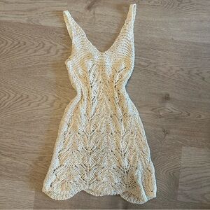 Cream Knit Crochet Mini Dress